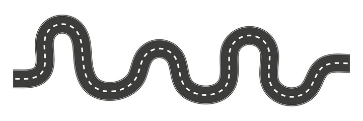Curve asphalt road path. Highway winding route track. Vector isolated on white.