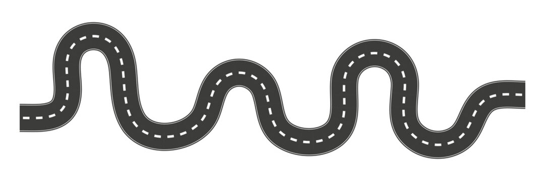 Curve asphalt road path. Highway winding route track. Vector isolated on white.