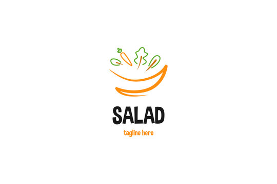 Flat fresh organic salad logo design vector illustration idea