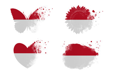 Sublimation backgrounds different forms on white background. Artistic shapes set in colors of national flag. Monaco