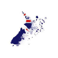 Sublimation background country map- form on white background. Artistic shape in colors of national flag. New Zealand