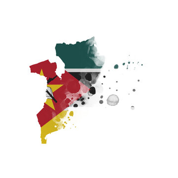 recommend clip art: Sublimation background country map- form on white background. Artistic shape in colors of national flag. Mozambique