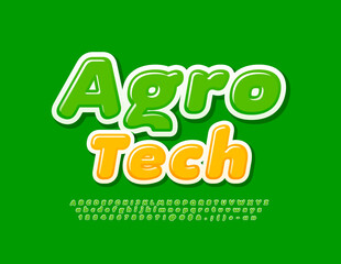 Vector green banner Agro Tech with modern Font. Bright Alphabet Letters, Numbers and Symbols set