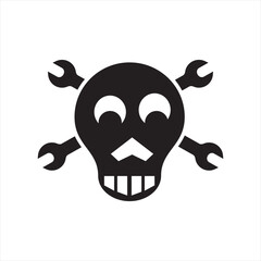 Wrench and death skull logo design vector icon.Cartoon flat style