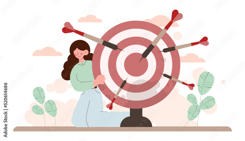 Poster target concept. ambitious characters aiming in target and shooting