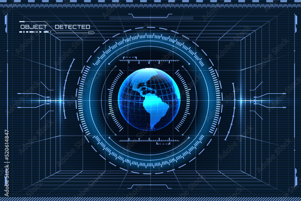 Poster hologram of planet earth with hud user interface. techno target screen elements. futuristic user int