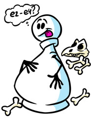 Chess pawn white ate a knight parody game jokecharacter cartoon illustration
