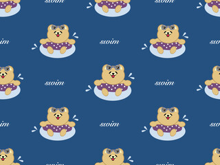 Bear swimming cartoon character seamless pattern on blue background