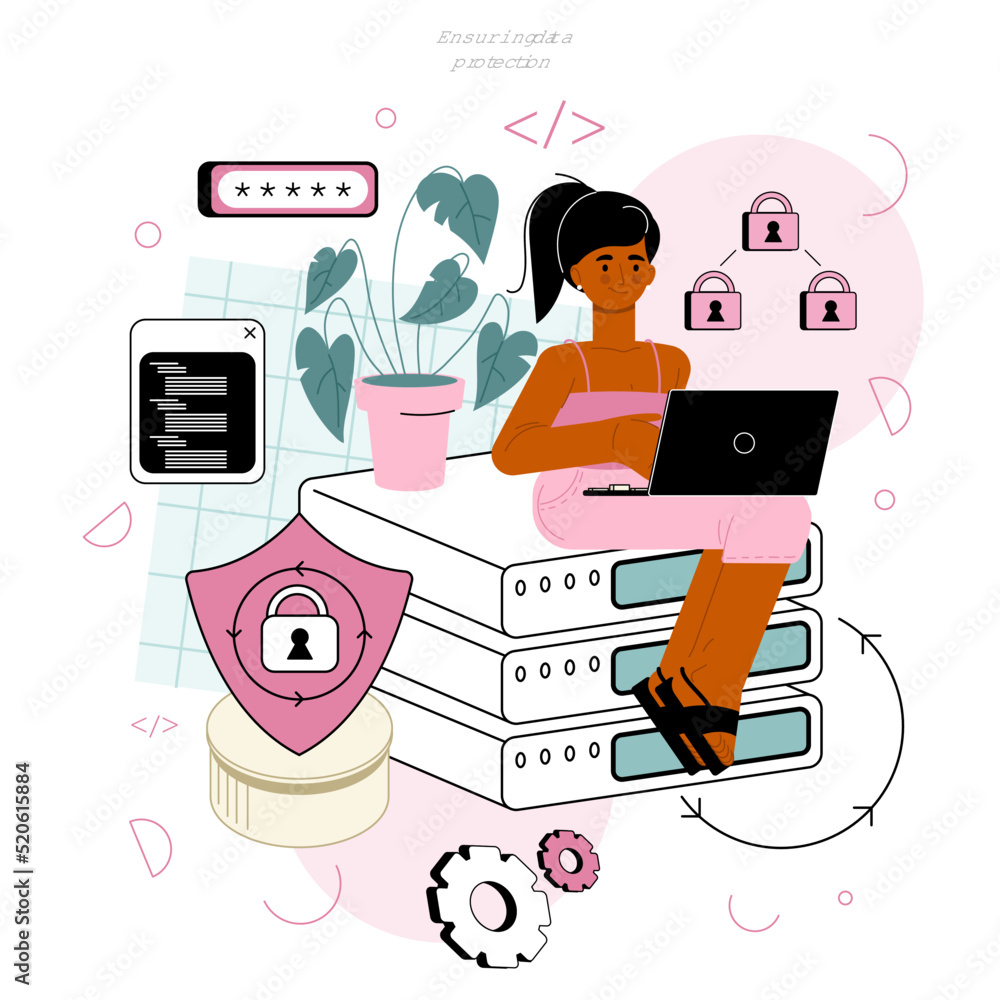 Poster cyber or web security specialist. digital data protection and database