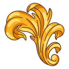 Decorative floral element in baroque style. Golden curling plant.