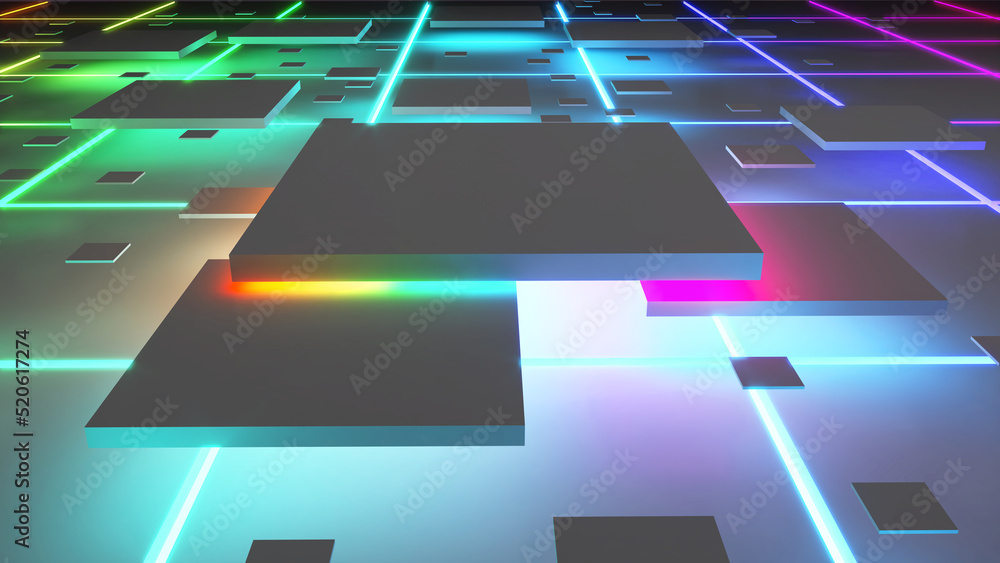 Poster abstract background square shape neon light,geometric background,square shape abstract technology di