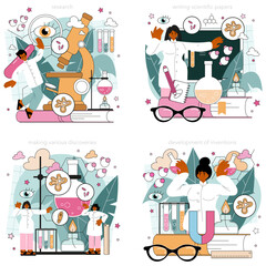 Scientist concept set. Idea of education and innovation. Biology, chemistry