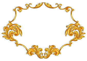 Decorative floral frame in baroque style. Golden curling plant. - obrazy, fototapety, plakaty