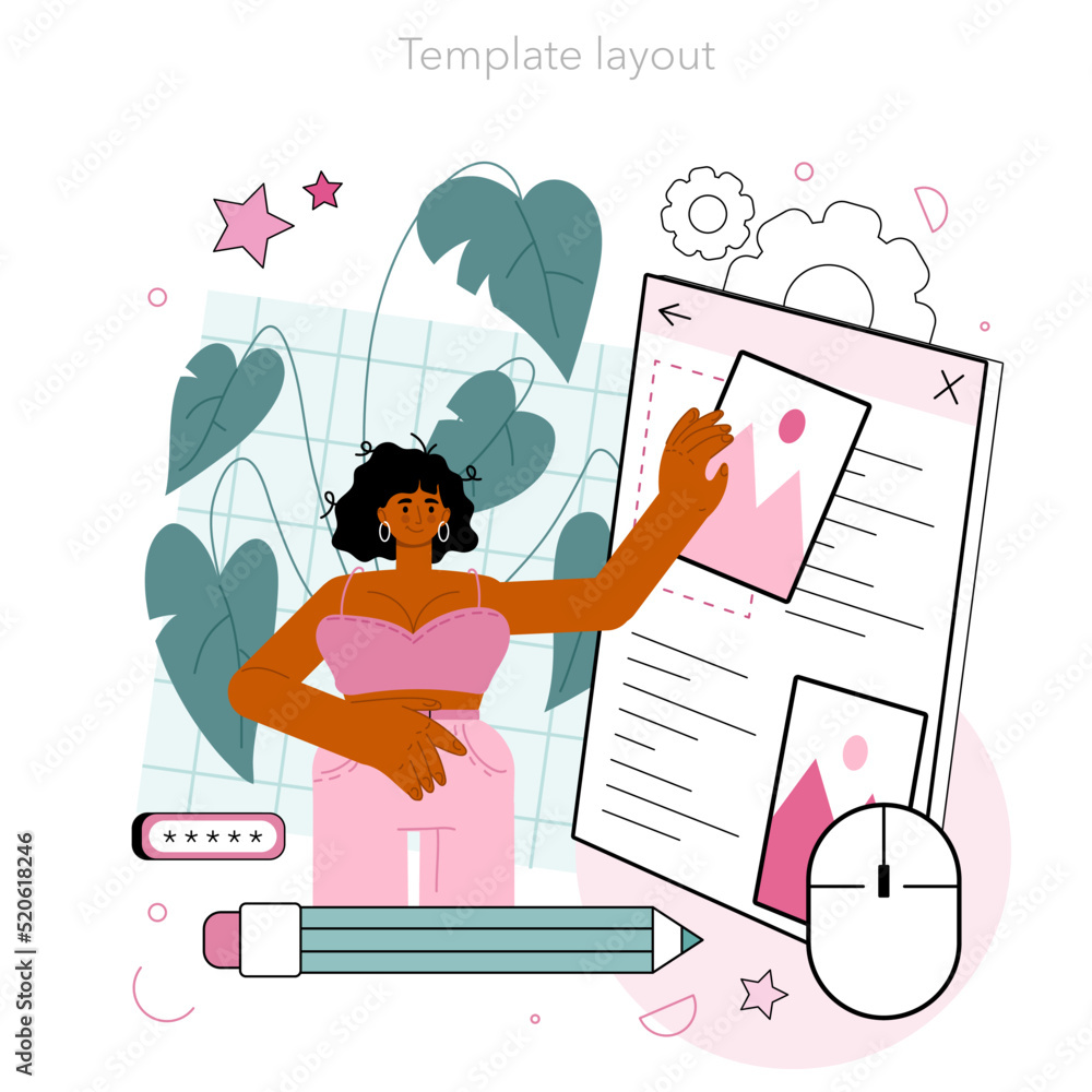 Poster typersetter concept. website constructing. process of creating