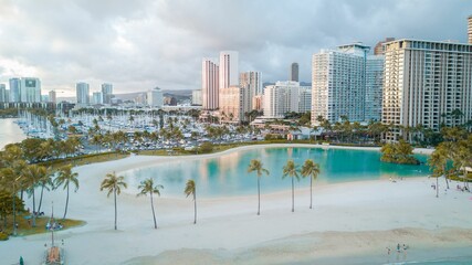 Beautiful cityscape of Waikiki district in Honolulu, Hawaii