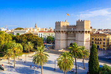 Streets, squares and historical buildings in the old city of Valencia, Spain
