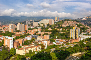 Medellin town city travel view on Robledo and Los Colores districts in Colombia