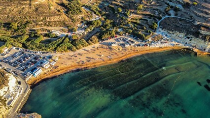 Aerial shot of seascape in Gnejna Bay, Malta - obrazy, fototapety, plakaty