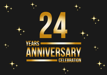 24 years anniversary celebration logo. Gold vector on black background with glitter.