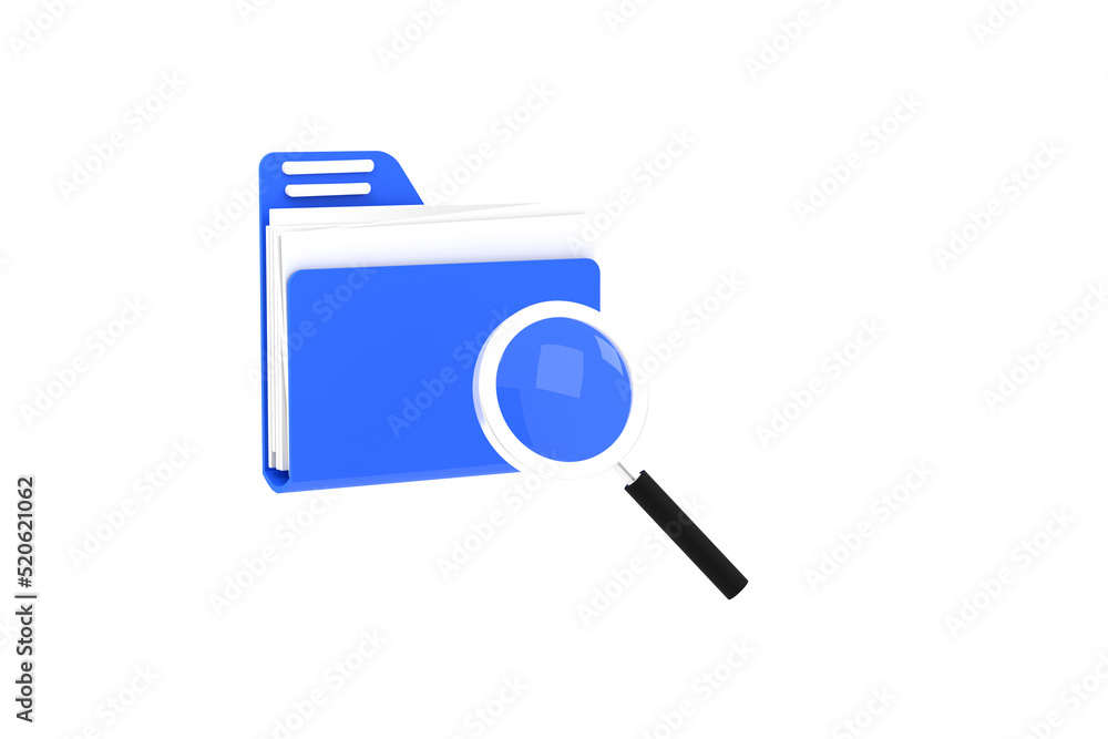 Poster folder icon and magnifying glass. open folder icon. folder with documents