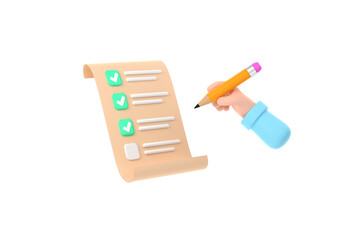 check list with businessman hands holding pencil, clipboard, check mark isolated