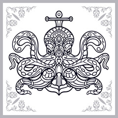 Kraken octopus zentangle arts isolated on white background.