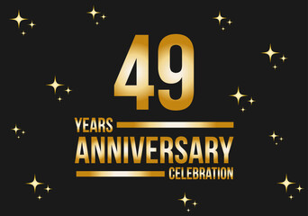 49 years anniversary celebration logo. Gold vector on black background with glitter.