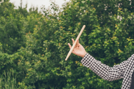 Young  Girl Musician Drummer Hand Twirling Drum Stick