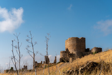 Old castle towers in Moya Castle, Cuenca (Spain)