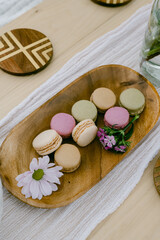 Colorful Macarons on a wooden table