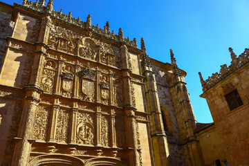 Main facade of the building of the major schools of the university of Salamanca in Spain