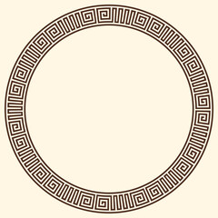 Greek key pattern, round frame. Decorative ancient meander, greece border ornament with repeated geometric motif. Vector EPS10.