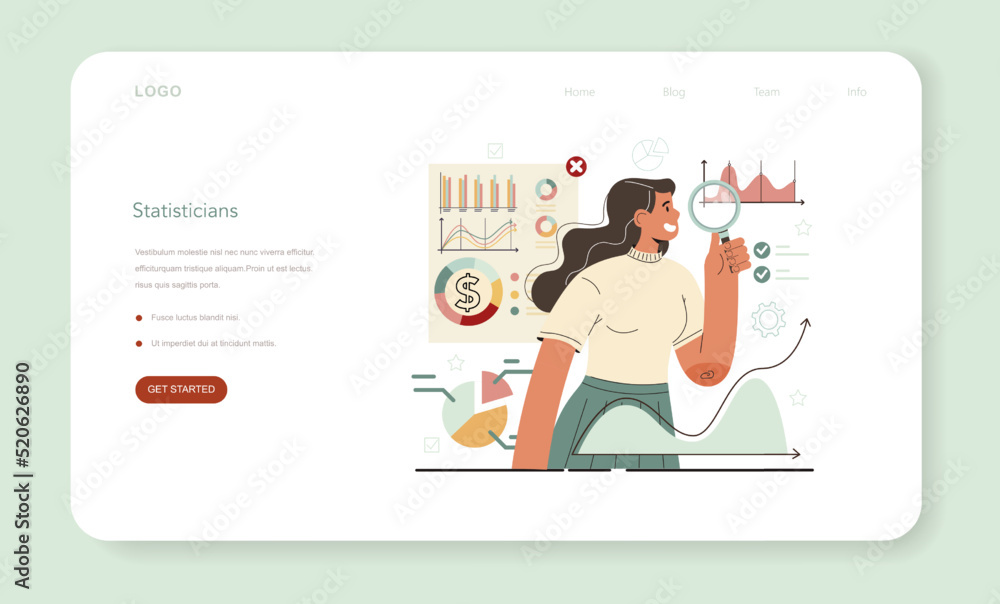 Poster statistician and statistic web banner or landing page. specialist working