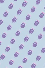 Top view on a light blue background with shadows of pink Halloween Pumpkin Heads symbols. Modern creative 3d render Halloween illustration. Trendy Halloween 3d background concept