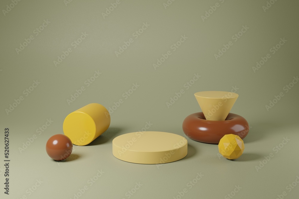 Aufkleber 3d rendering scene with simple geometric elements. abstract multicolor background. geometric shapes 