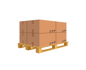 Cargo boxes on wooden pallet, isometric flat vector illustration isolated on white background.