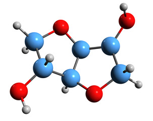 3D image of isosorbide skeletal formula - molecular chemical structure of oxygen-containing heterocycles isolated on white background