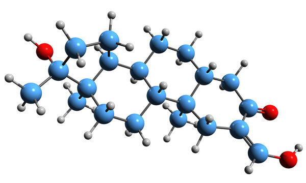 3D image of Oxymetholone skeletal formula - molecular chemical structure of Androgen-Anabolic steroid isolated on white background