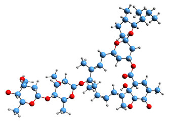  3D image of Ivermectin skeletal formula - molecular chemical structure of antiparasitic drug isolated on white background
