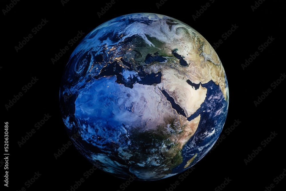 Wall mural view of the earth from space isolated on a black background