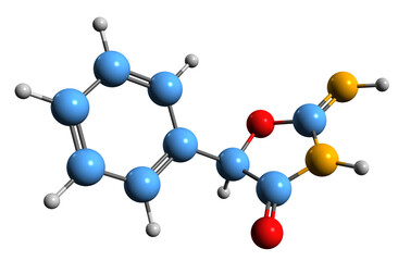 3D image of Pemoline skeletal formula - molecular chemical structure of  stimulant medication isolated on white background
