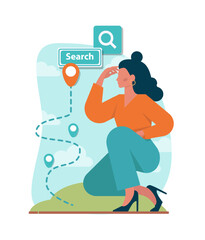 Search concept. Character looking for opportunities, decisions