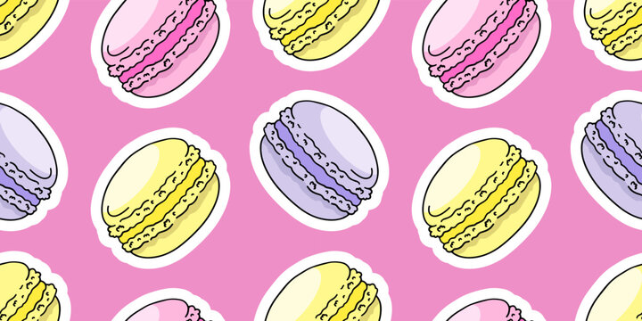 Colorful macaroons, vector seamless pattern in the style of doodles, hand drawn