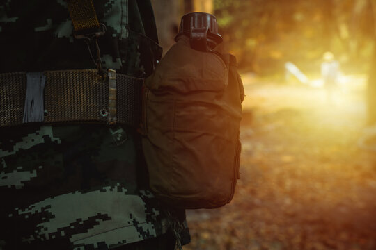 Camping,hiking equipment for trekking soldier.   