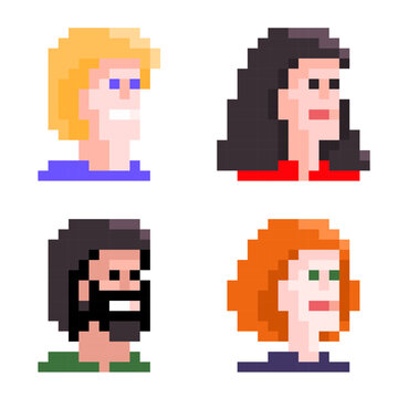 Pixel art vector avatar faces.