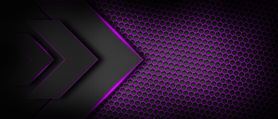 Abstract purple light on arrows and  hexagon dark background