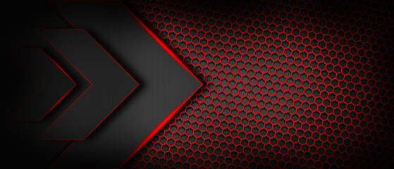 Abstract red light on arrows and  hexagon dark background