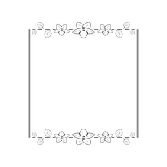 Abstract Black Simple Line Square With Leaf Leaves Frame Flowers Doodle Outline Element Vector Design Style Sketch Isolated Illustration For Wedding And Banner