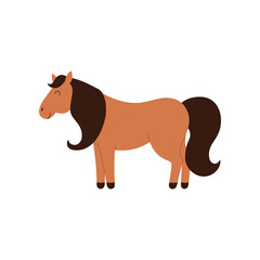 Children's cartoon brown horse, vector flat illustration on a white background.