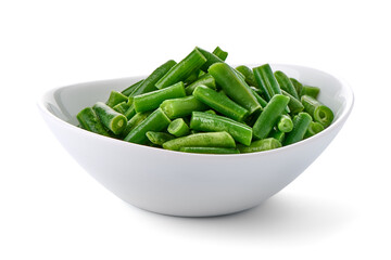 Delicious fresh green beans, isolated on white background.
